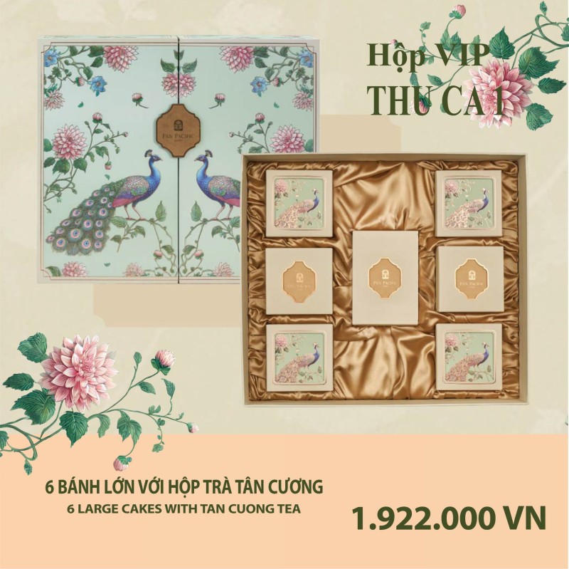Bánh trung thu Pacific Hộp Vip Thu Ca 1, 6 Bánh lớn với Trà Tân Cương