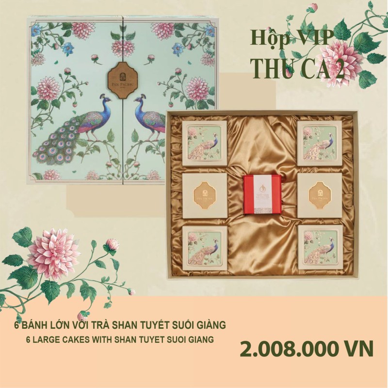 Bánh trung thu Pacific Hộp VIP Thu Ca 2, 6 Bánh lớn với Trà San Tuyết
