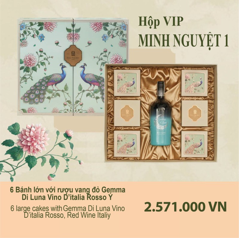 Bánh trung thu Pacific Hộp VIP Minh Nguyệt 1, 6 Bánh Lớn với Rượu Vang đỏ Ý