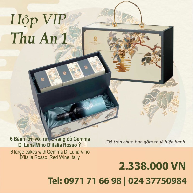 Bánh trung thu Pacific Hộp VIP Thu An 1, 6 Bánh Lớn với Rượu Vang đỏ Ý